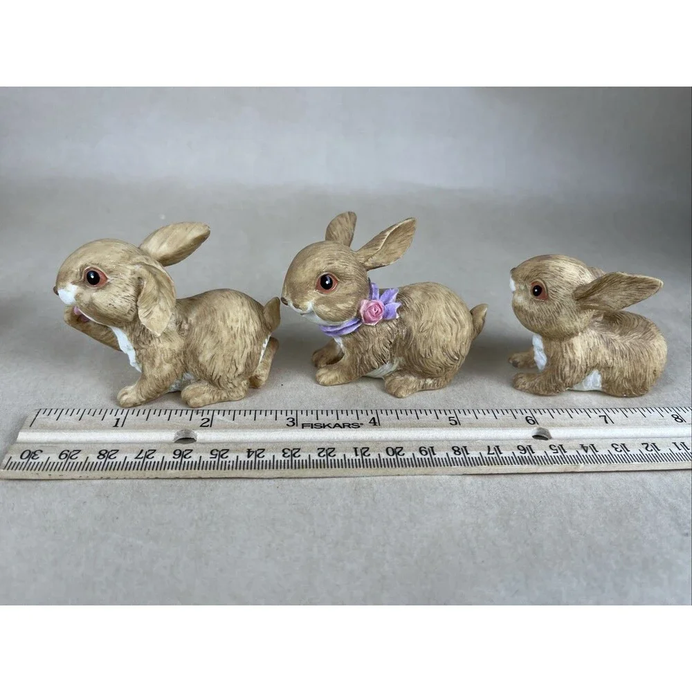 Lot Of 5 Vintage Small Resin Bunny Rabbit Brown‎ White Cute Easter Decor EUC
